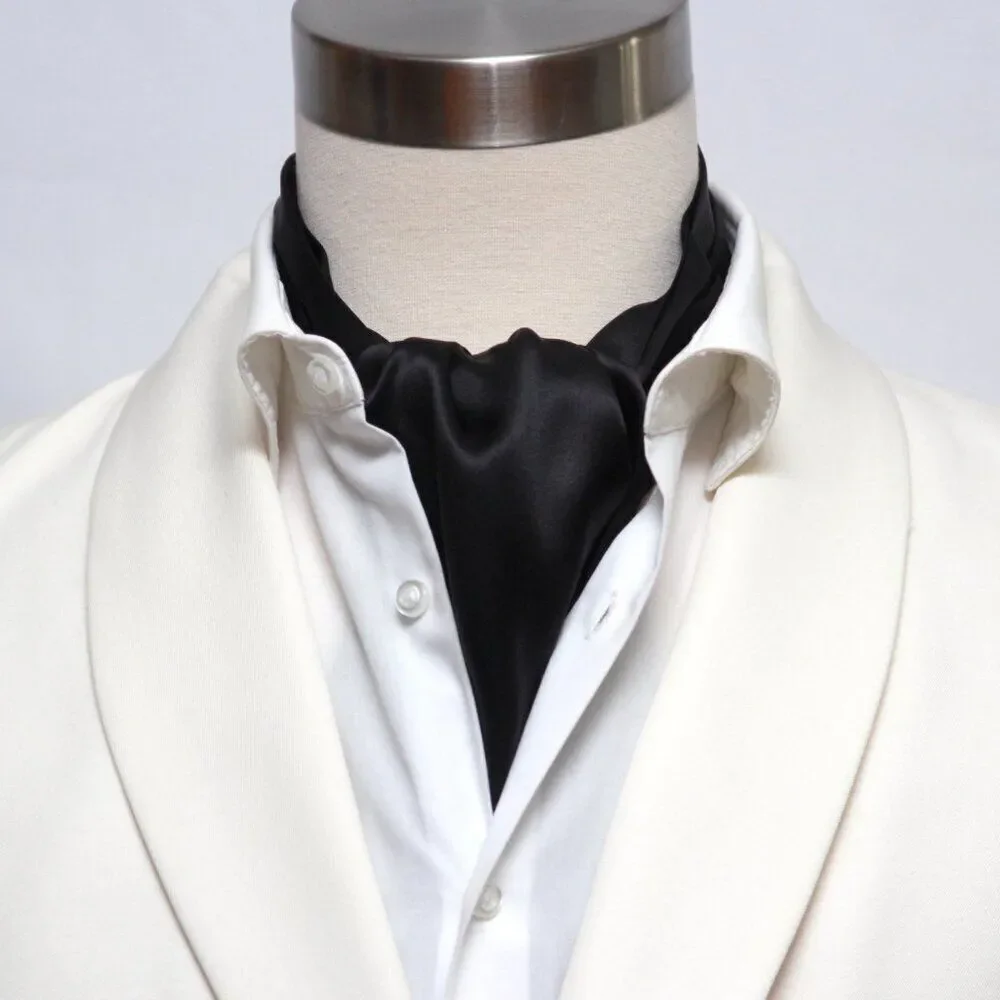 Silk Men's Cravat Ascot Gift Box A218‎ gift for him Black NWT